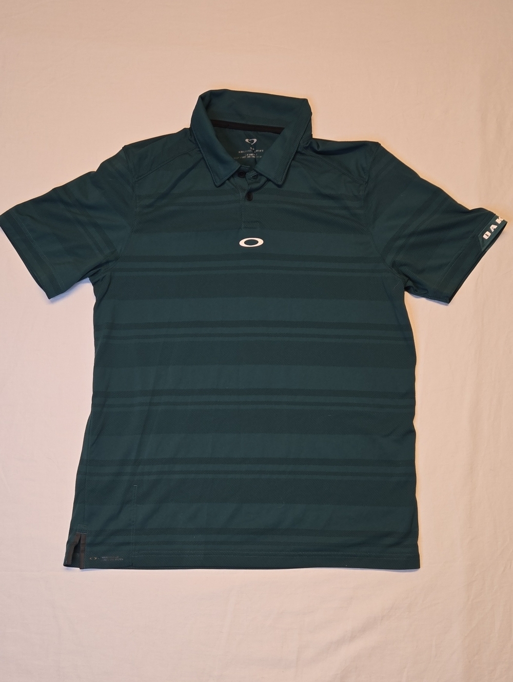 Oakley Dark Teal Stripe Performance Polo with White Center Logo Vintage Y2K